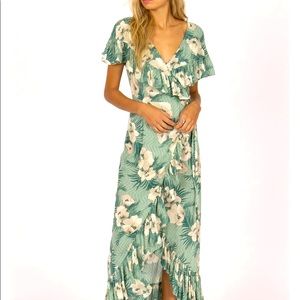 NWT Amuse Society Frill Seeker Wrap Dress, Tropical Turquoise, Ruffles, Size S